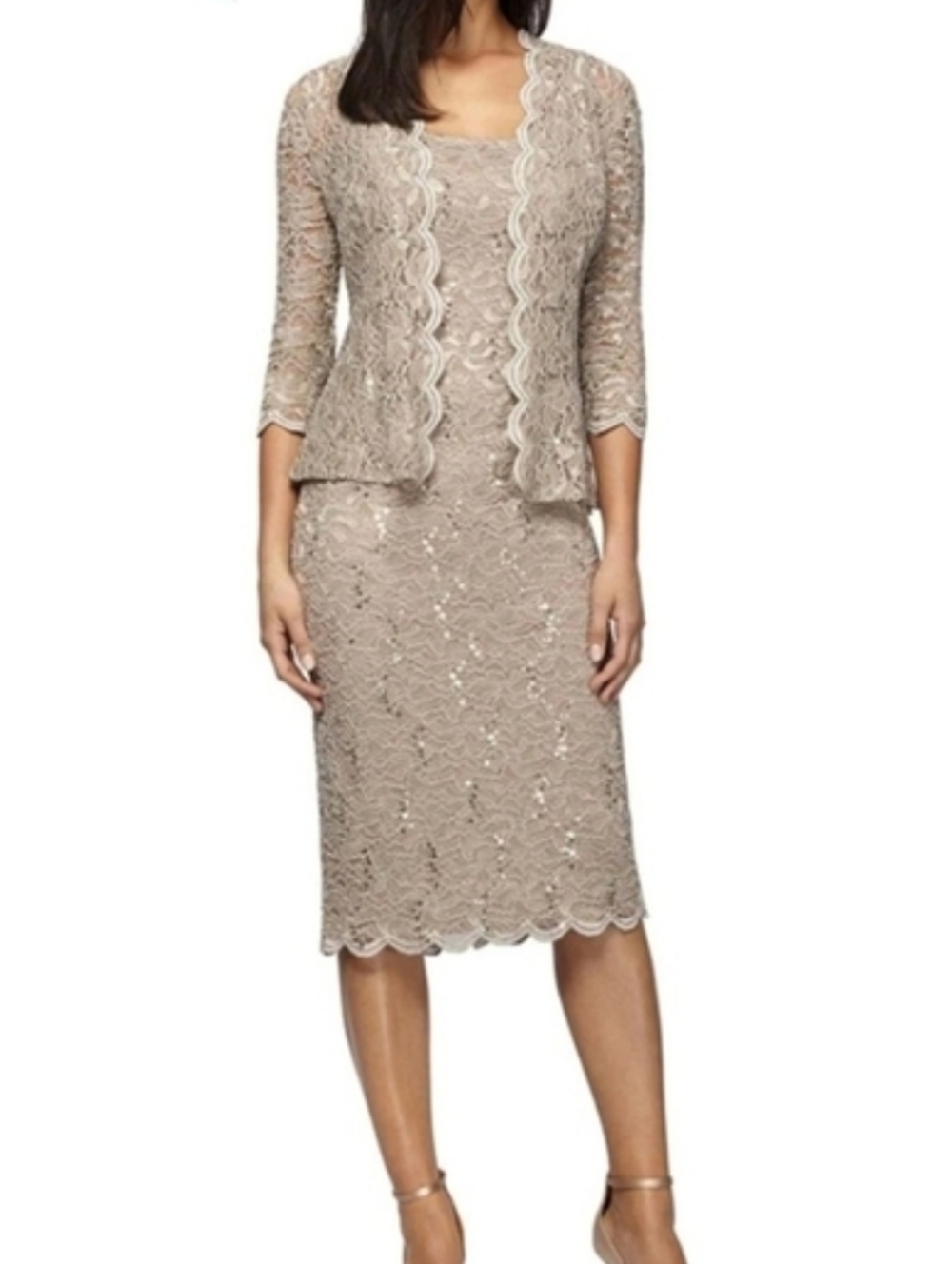 Alex Evenings Sheath Dress With Lace Jacket Champagne Sequins size 22w